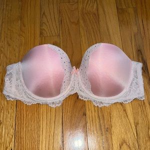 Victoria’s Secret pink lace strapless or add straps bra